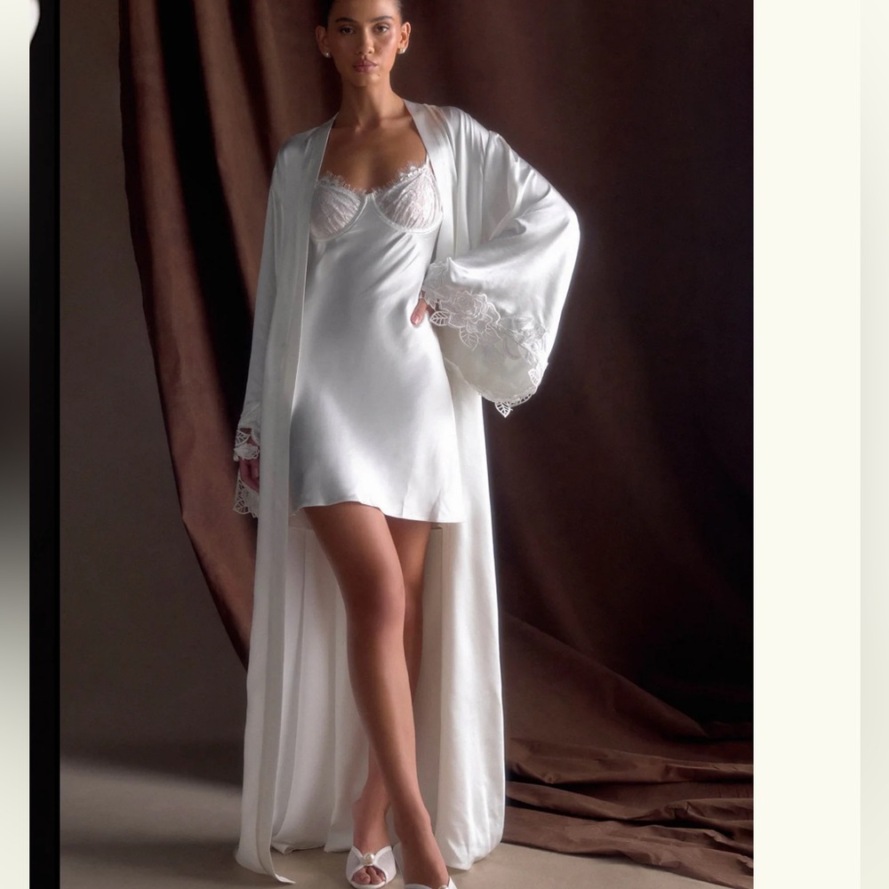 MESHKI White Satin Nightgown and Robe Set